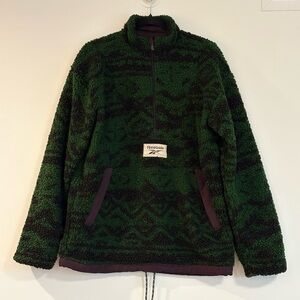 Reebok Forest Green and Black Reversible Quarter-Zip Sherpa Jacket